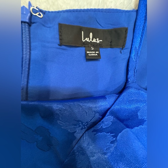 NWOT Lulus Fabulously Fun Royal Blue Satin Jacquard‎ Faux-Wrap Mini Dress Small - Picture 9 of 10